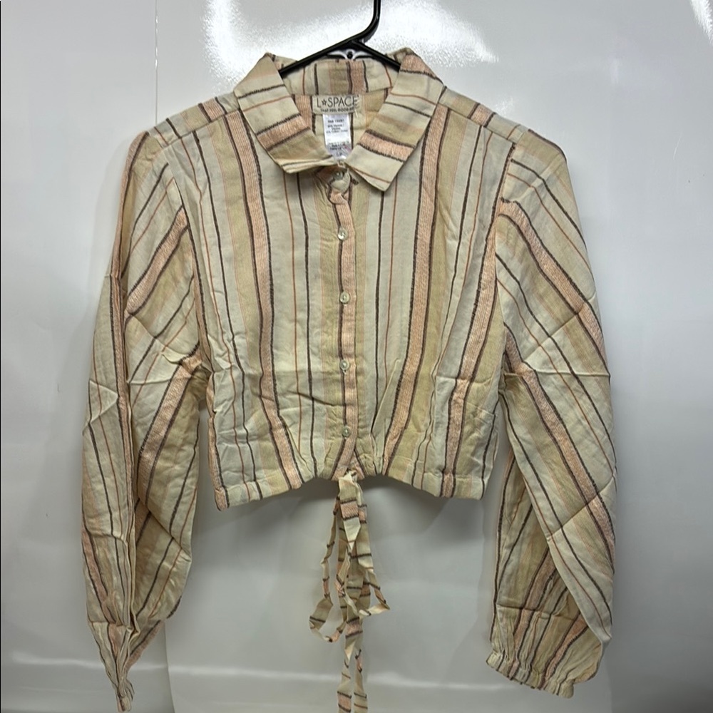 L*Space Tan Notched Collar Crop Button Down Shirt